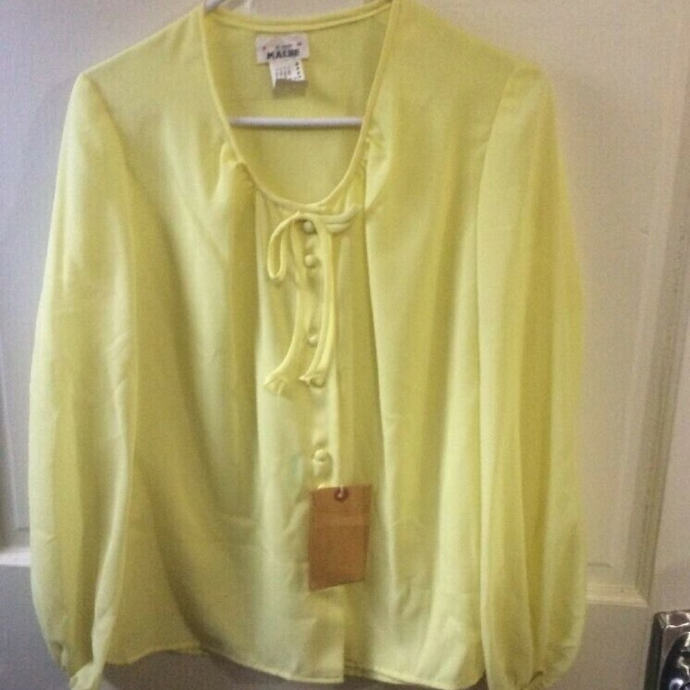 VINTAGE 70'S MALBE SHEER YELLOW TUNIC BLOUSE TOP